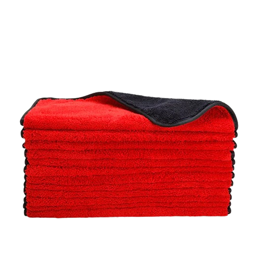 Dual-Faced Deluxe Microfiber Polishing Towel 820 GSM, 16"x16", Black & Red(Qty: 1)
